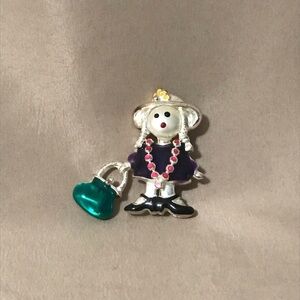 Vintage brooch woman with hat & purse